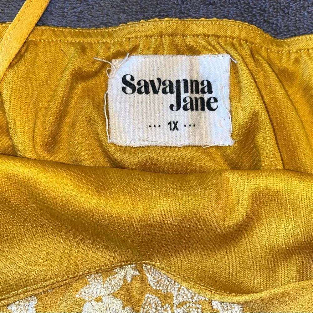 Savanna Jane Marigold Yellow Dress White Floral Embroidery Size 1X